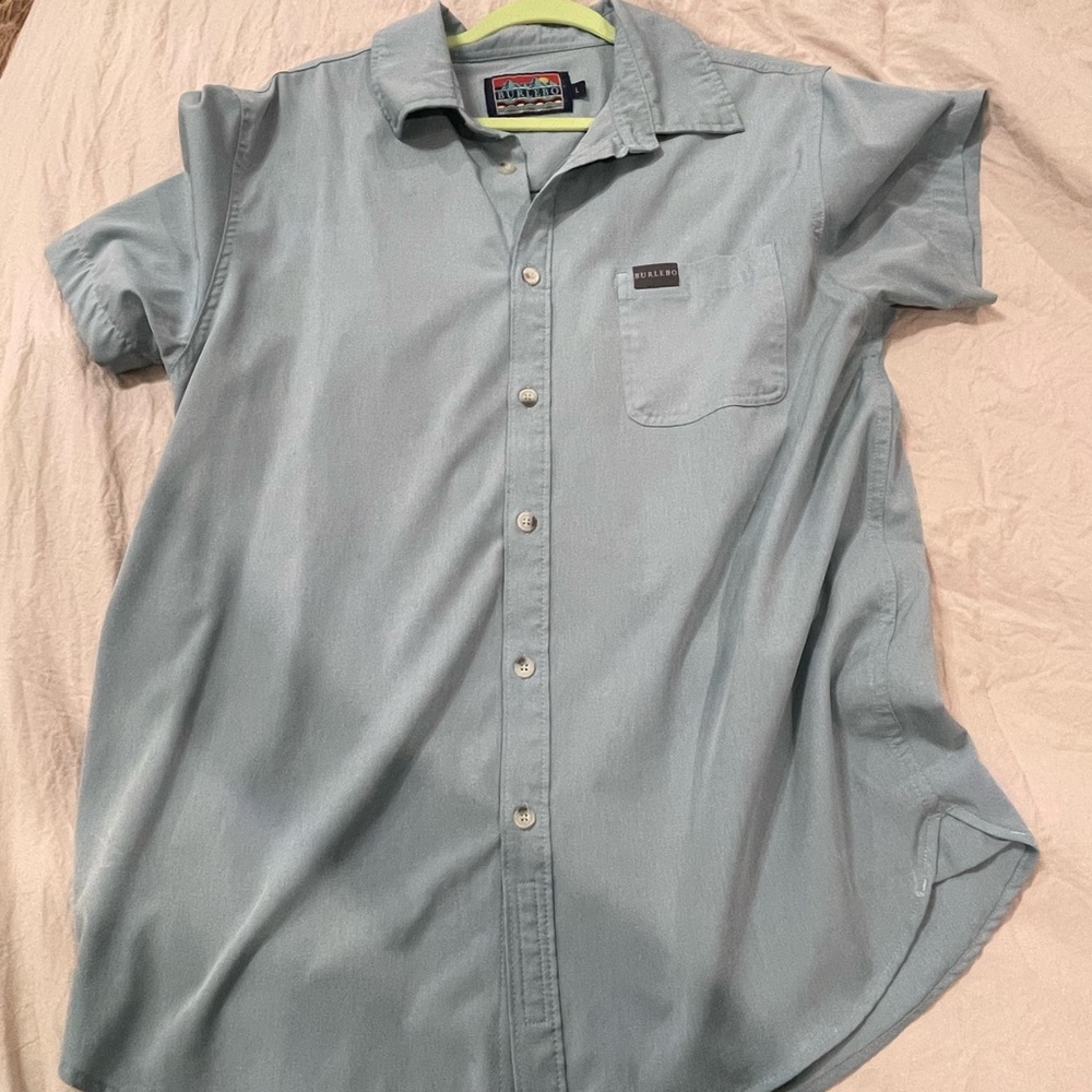 BURLEBO Blue Casual Button Down Shirt Lightweight Cotton